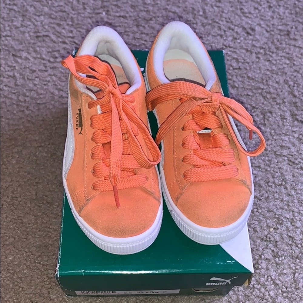 Toddler Orange Classic Suede Puma Sneakers, 10.5.